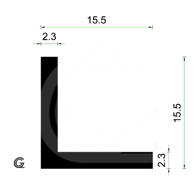 EPDM Rubber L-profile | 15,5 x 15,5 x 2,3 mm | per meter